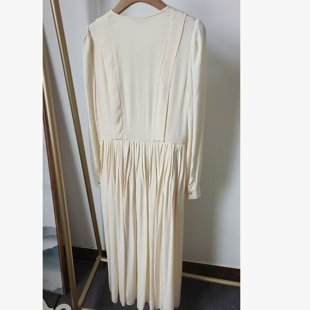 BEST Ulla Johnson Veria Lace Front Midi Dress - Cowrie Cream Silk Lace Up - Picture 5 of 8